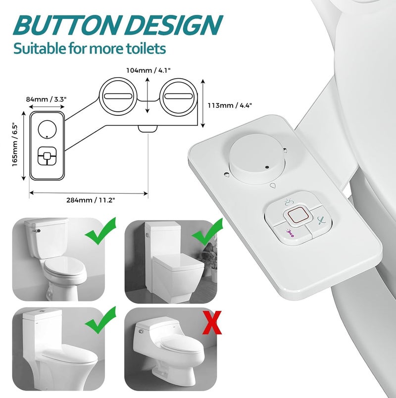 SAMODRA Bidet Attachment, Non-Electric Cold Water Bidet Toilet Seat Attachment with Pressure Controls, Retractable Self-Cleaning Dual Nozzles for Frontal & Rear Wash - White - Image 3